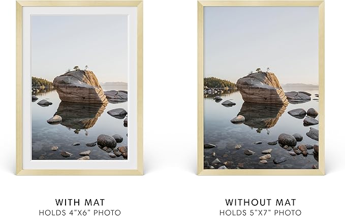 HAUS AND HUES 5x7 Picture Frame with Real Glass & Gold Premium-Grade Metal Matted to 4x6 - Aluminum 5x7 Picture Frame - Includes Easel Back, Hanging Kit - Ideal for Home, Office (5x7 in, Gold)