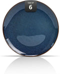 Organic Shape Highland Ceramic Dinner Plates, 6pcs 11.65 Inch Handmade Reactive Glaze Dinnerware Sets with Wavy Edge, for Kitchen, Microwave & Dishwasher Safe, Scratch Resistant-Blue