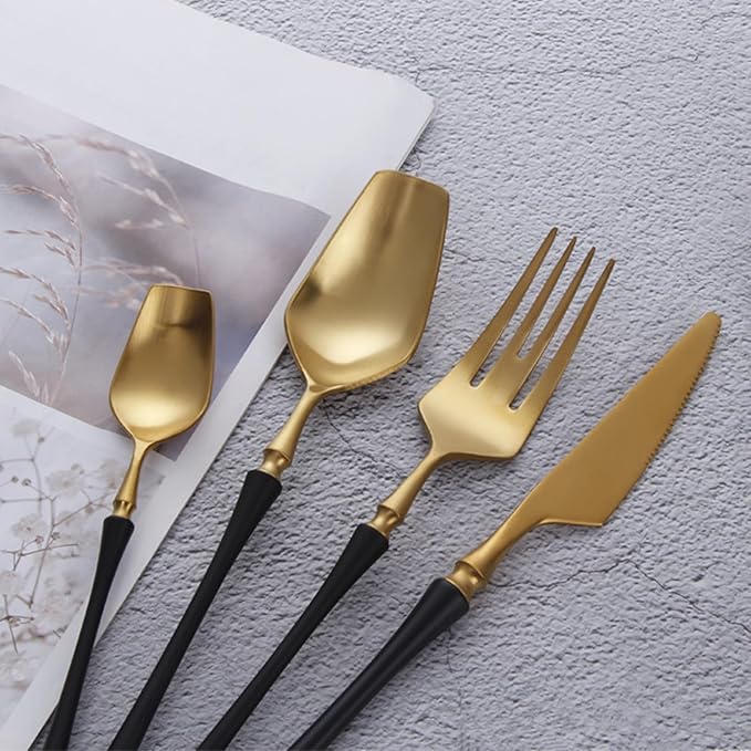 32 Piece Gold Silverware Set for 8 Durable 18/8 Stainless Steel Flatware Set Slim Waist Blue Handles Cutlery Set Include Spoons Knifes Forks Kitchen Wedding Restaurant ZILNEHZ