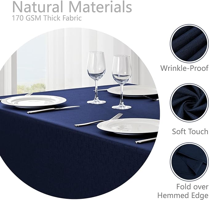 Rectangle Tablecloth Waterproof 52x70 inch Linen Textured Table Cloth Stain and Wrinkle Resistant Washable, Decorative Fabric Table Cover for Dining, Party and Camping, Navy Blue