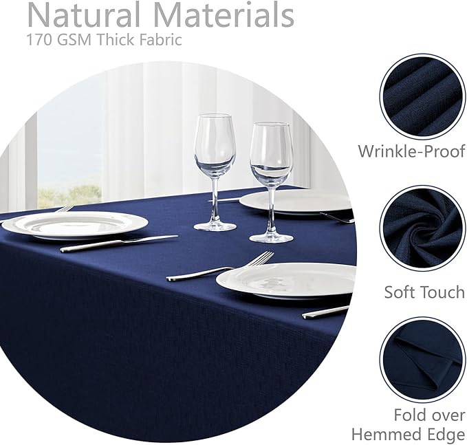 2 Pack Rectangle Tablecloth, 60x84 inch, Water Resistant Wrinkle Free Linen Textured Table Cloth Washable, Decorative Fabric Table Cover for Dining, Party and Camping, Navy Blue