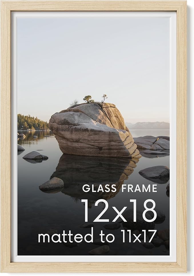HAUS AND HUES 12x18 Picture Frame with Real Glass and Natural American Oak Matted to 11x17 - Oak 12x18 Frame Wood - Includes Vertical & Horizontal Hang - Ideal for Home, Office (12x18 in, Natural)