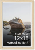 HAUS AND HUES 12x18 Picture Frame with Real Glass and Natural American Oak Matted to 11x17 - Oak 12x18 Frame Wood - Includes Vertical & Horizontal Hang - Ideal for Home, Office (12x18 in, Natural)