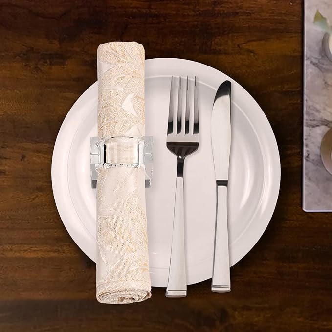 Kitcom Mini Napkin Rings Set of 12 Square-Shaped, Crystal Napkin Ring for Thanksgiving, Christmas, Family Gathering, Wedding Reception, Clear with Gift Box