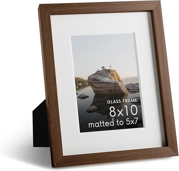 HAUS AND HUES 8x10 Picture Frame with Real Glass & Walnut Oak Matted to 5x7 - Oak Glass Photo Frame - Includes American Oak, Easel Back, Vertical Hang - Ideal for Home, Room, Office (8x10 in, Walnut)