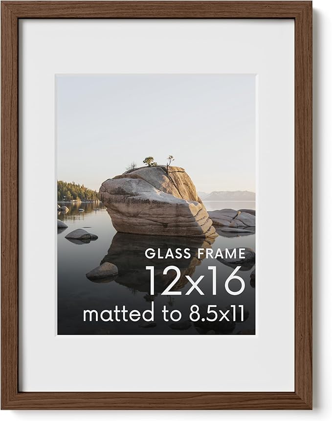 HAUS AND HUES 12x16 Picture Frame with Real Glass & Walnut American Oak Matted to 8.5x11 - Oak 12x16 Frame Wood - Includes Vertical & Horizontal Hang - Ideal for Home, Room, Office (12x16 in, Walnut)