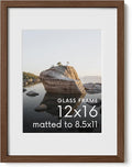 HAUS AND HUES 12x16 Picture Frame with Real Glass & Walnut American Oak Matted to 8.5x11 - Oak 12x16 Frame Wood - Includes Vertical & Horizontal Hang - Ideal for Home, Room, Office (12x16 in, Walnut)