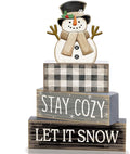 4 Pcs Winter Table Decorations Wooden Snowman Winter Tiered Tray Decor Rustic Block Signs Gift Farmhouse Christmas Centerpiece for Tables Party Kitchen Shelf Home