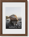 HAUS AND HUES 9x12 Picture Frame with Real Glass and Walnut American Oak Matted to 6x8 - Oak 9x12 Frame Wood - Includes Vertical & Horizontal Hang - Ideal for Home, Room, Office (9x12 in, Walnut)