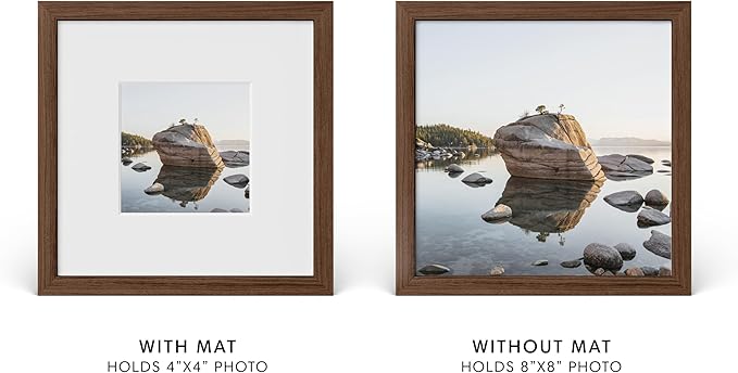 HAUS AND HUES 8x8 Picture Frames with Real Glass and Walnut Oak Matted to 4x4 - Oak Square Picture Frame - Includes American Oak, Easel Back, Vertical Hang - Ideal for Home, Office (8x8 in, Walnut)