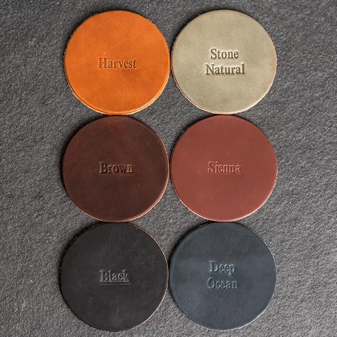 Ox & Pine Personalized Leather Coaster - Sold Individually or in Sets of 4 - Customize Inscription - 100% Full-Grain Leather – 4" Round or 4" Square (Round, Brown, 1 Individual Coaster)
