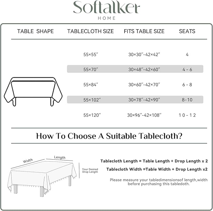 Softalker Checkered Tablecloth Rectangle, Outdoor Linen Cotton Gingham Table Cloth with Tassel, Heavy Duty Wrinkle Free Buffalo Plaid Table Cover for Kitchen Dining Home Party - 55 x 84 Inch, Beige