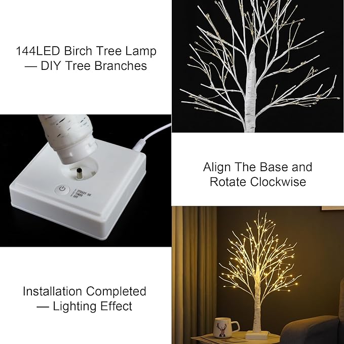 144 LED Birch Tree Lights with Remote Control, DIY Artificial Tree Lamp with Timer, Twinkle Lighted Tree 3 AA or USB Powered, Fairy Light Spirit Trees for Christmas Decor (Warm White)
