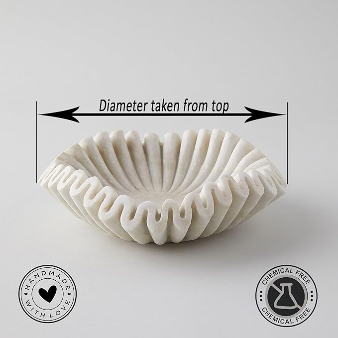 Marble Bowl Fruit Bowl, Stone Bowl Decorative Bowl Decorative Trays Marble Fruit Bowl Marble Ruffle Bowl Marble Floral Bowl Home Decor Gifts (Set of 6 and 8 inch)