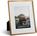HAUS AND HUES 8x10 Picture Frame with Real Glass & Brass Premium-Grade Metal Matted to 5x7 - Aluminum 8x10 Frame - Includes Easel Back, Hanging Kit - Ideal for Home, Office (8x10 in, Brass)