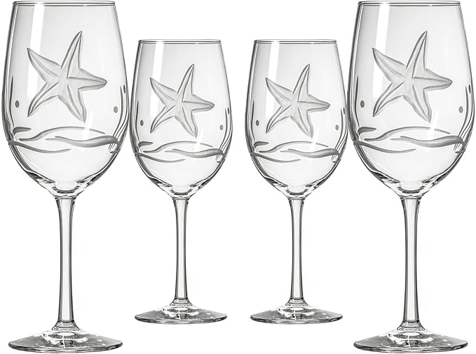 Rolf Glass Starfish All Purpose Wine Glass 18 Ounce | Set of 4 Large Wine Glasses | Lead-Free Glass | Engraved Large Wine Glasses | Made in the USA