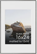HAUS AND HUES 16x24 Picture Frame with Real Glass & Gray Premium-Grade Metal Matted to 12x16 - Aluminum 16x24 Matted Frame - Includes Hanging Kit - Ideal for Home, Office (16x24 in, Gray)