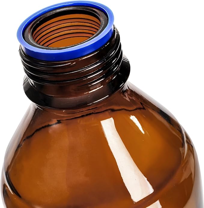 Yopay 4 Pack Media Storage Bottles, 1000 ml Amber Borosilicate Glass Graduated Bottles, Brown Leak Proof Round Scientific Container for Labs Water Reagent Liquids Classrooms or Home Use