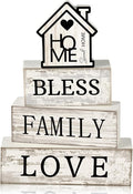 4 Pcs Farmhouse Wooden Tabletop Decor Sweet Home Tiered Tray Decor Rustic Retro Wood Bless Family Love Block Sign Gift Neutral Centerpiece Farmhouse Table Sign for Home Shelf Mantle