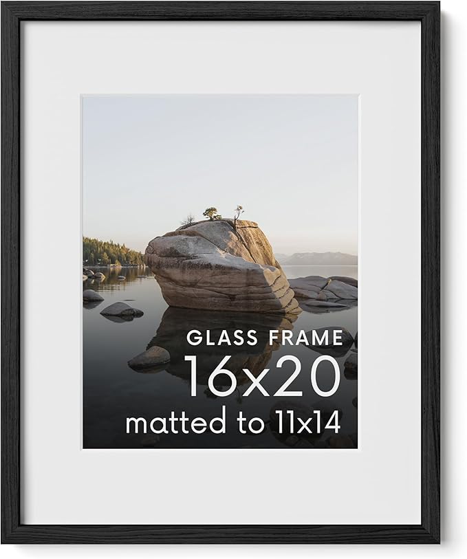 HAUS AND HUES 16x20 Picture Frame with Real Glass & Black American Oak Matted to 11x14 - Oak 16x20 Poster Frame - Includes Vertical & Horizontal Hang - Ideal for Home, Office (16x20 in)