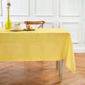 Solino Home Linen Tablecloth 60 x 132 Inch - 100% Pure Linen Chambray Lemon Yellow Table Cloth for Rectangle Tables - Athena, Machine Washable Tablecloth for Spring, Easter