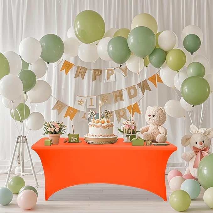 6Pack 6FT Table Cloth for Rectangular Fitted Events Stretch Orange Table Covers Washable Spandex Tablecloth Protector for Party, Wedding, Cocktail, Banquet, Festival