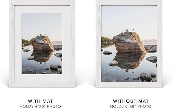 HAUS AND HUES 6x8 Picture Frame with Real Glass and White Oak Matted to 4x6 - Oak Frame - Includes Real Glass, American Oak, Easel Back, Vertical Hang - Ideal for Home, Room, Office (6x8 in, White)