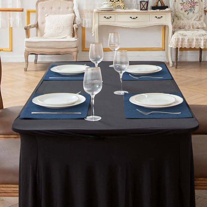 Linen Fabric Placemats Set of 6, Machine Washable, Heat Resistant, Wrinkle Free, Thick Polyester Kitchen Place Mats for Dining Table (Navy Blue)