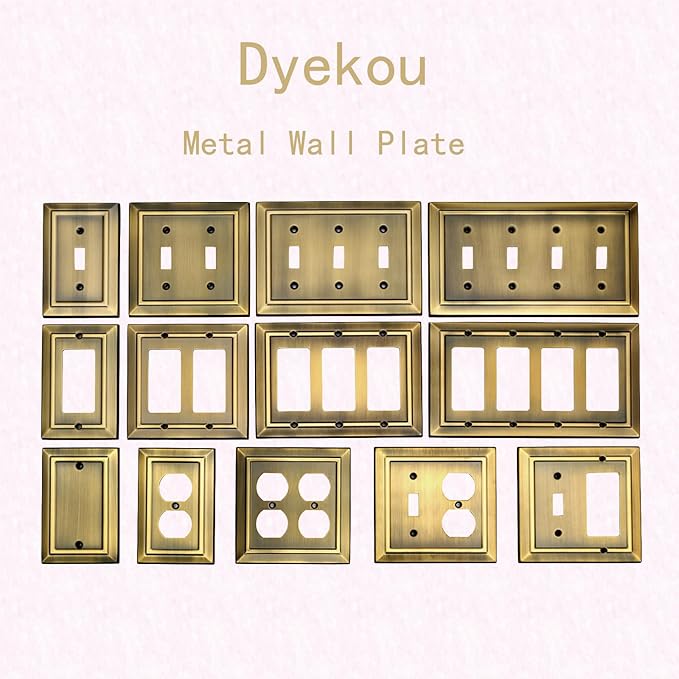 Metal Wall Plate for Electrical Outlets, Decorative Antique Brass Switch Plates Outlet Cover, Light Switch Cover Plate, 1-Gang Wall Plates (Single blank, 4 Pack)