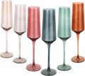 Colored Champagne Flutes Set of 6, Large 8 Oz Hand Blown Crystal Glasses, Lead-Free Colorful Glasses, Italian Style Tall Stemmed Glassware-Elegant Gift Box for Wedding, Party, Holidays, Birthdays