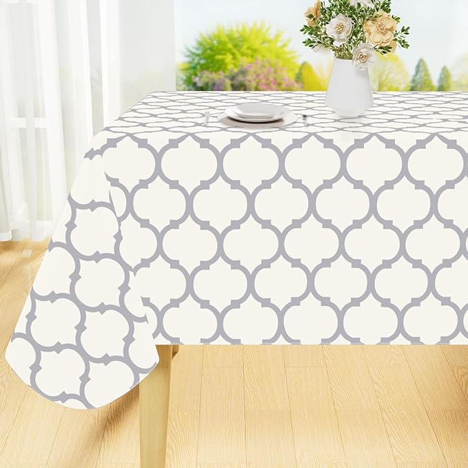 Smiry Rectangle Table Cloth, Waterproof Vinyl Tablecloth with Flannel Backing for Rectangle Tables, Wipeable Spillproof Plastic Tablecloths for Dining, Camping, Indoor and Outdoor (60"x120", Beige)