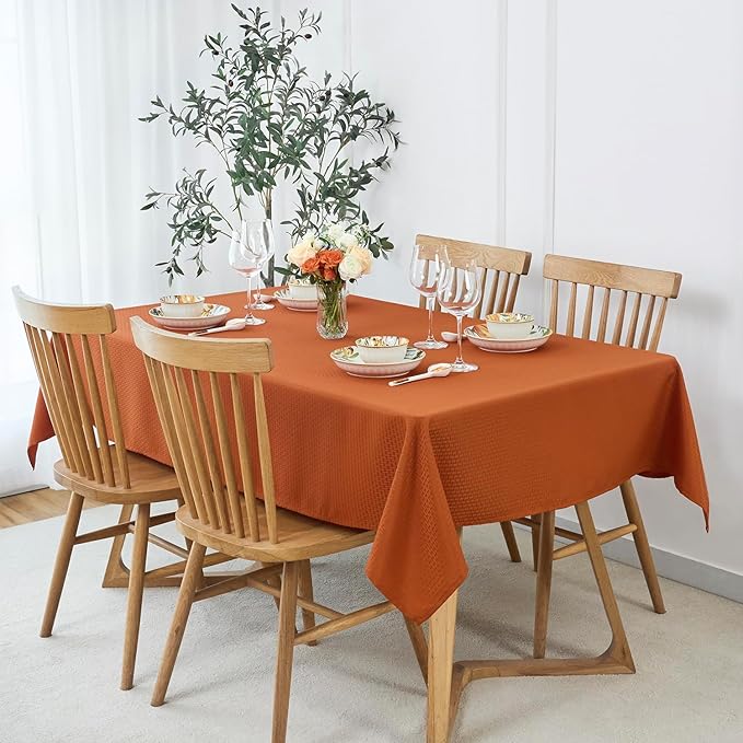 maxmill Square Tablecloth Weaved Texture Water Resistance Antiwrinkle Spill Proof Harvest Table Cloth, Decorative Fabric Table Cover for Thanksgiving Fall Party Holiday Dinner, 70 x 70 Inch, Rust