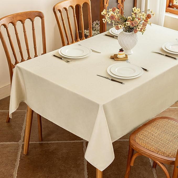Beige Fabric Rectangle Table Cloth 60 x 120 Inch Faux Linen Textured Water Resistant & Wipeable Rectangular Tablecloth Reusable for Dining Banquet Holiday