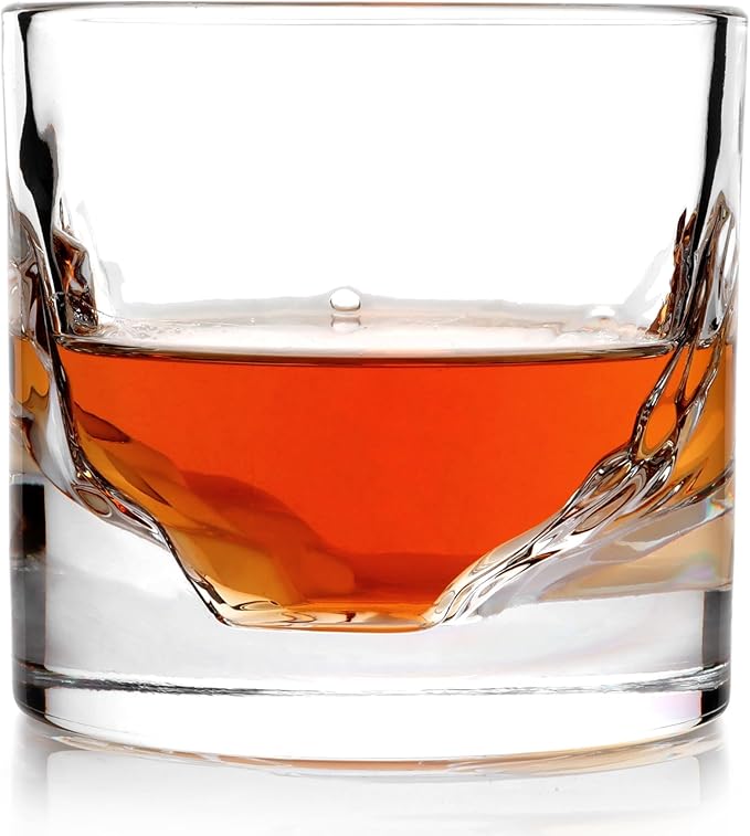 LIITON Grand Canyon Heavy Crystal Whiskey Glasses Gift Set of 4, Thick Freezable Bourbon Glass 1lb Each, Premium Whiskey Gifts for Men, Frozen Crystal Chills Cocktails, 10 oz