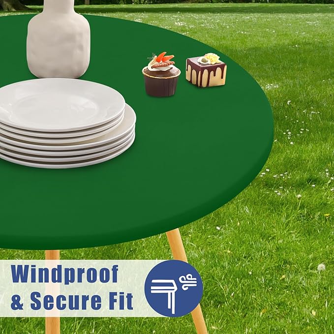 Round Spandex Tablecloth, Elastic Fitted Waterproof Tablecloths for 42"-50" Tables, Stretch Washable Picnic Table Cover for Camping, Dining, Indoor and Outdoor, Emerald Green