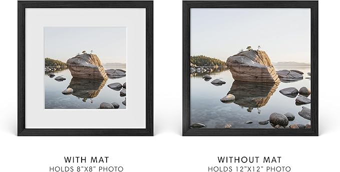 Haus and Hues 12x12 Picture Frame with Real Glass and Black American Oak Matted to 8x8 - Oak 12x12 Frame With Mat - Includes Vertical & Horizontal Hang - Ideal for Home, Room, Office (12x12 in, Black)