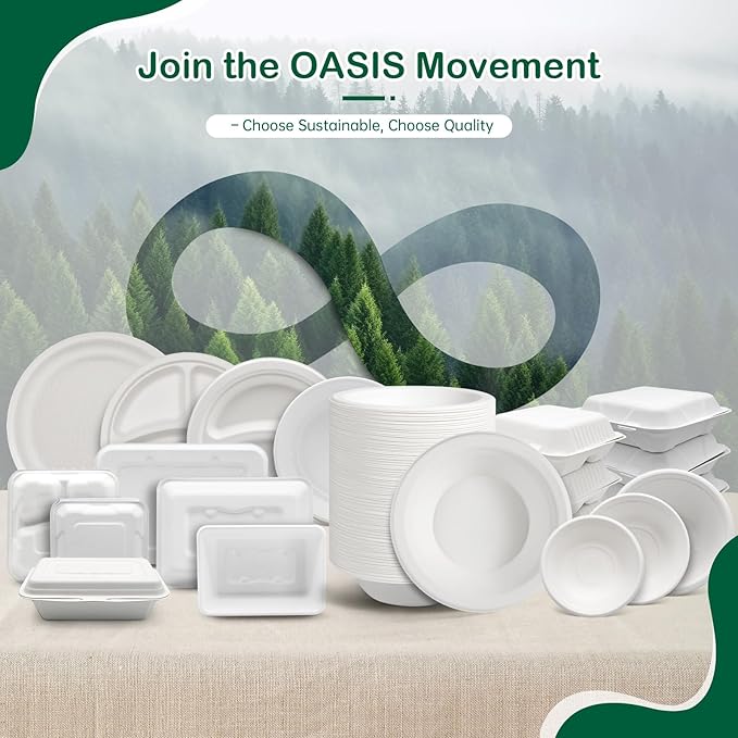 𝟭𝟮 𝗼𝘇, 𝟭𝟮𝟴-𝗣𝗮𝗰𝗸 Compostable Paper Bowls, Heavy-Duty Biodegradable Disposable Bowls Made from Bagasse, Eco-Friendly, Microwave & Freezer Safe (White)