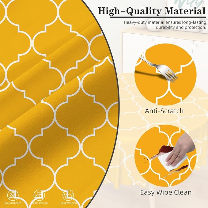 Laeacco 54 Inch Morocco Round Tablecloth Orange Geometric Lattice Modern Abstract Art Print Table Cloth Washable Waterproof Wrinkle Free Table Cover for Kitchen Dining Picnic Party Decoration