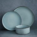 famiware Star Dinnerware Sets, Plates and Bowls Set for 4, 12 Pieces Ribbed Dishes - Chip and Scratch Resistant, Microwave and Dishwasher Safe Tableware, Smoky Blue