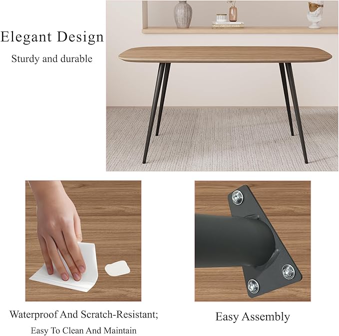 47.2'' Dining Table Set for 4,Modern Wood Dining Table,Leather Dining Chairs 4,Table and Chairs Set of 4,Ideal for Kitchen Dining Room (Walnut Color Table + 4 Brown Chairs, 47.2")