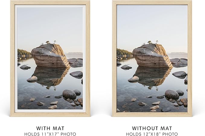 HAUS AND HUES 12x18 Picture Frame with Real Glass and Natural American Oak Matted to 11x17 - Oak 12x18 Frame Wood - Includes Vertical & Horizontal Hang - Ideal for Home, Office (12x18 in, Natural)