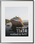 HAUS AND HUES 11x14 Picture Frame with Real Glass & Gray Premium-Grade Metal Matted to 8x10 - Aluminum 11x14 Picture Frame - Includes Hanging Kit - Ideal for Home, Office (11x14 in, Gray)