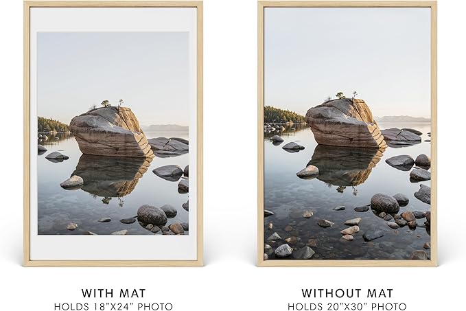 HAUS AND HUES 20x30 Picture Frame with Real Glass & Natural American Oak Matted to 18x24 - Oak Poster Frame 20x30 - Includes Vertical & Horizontal Hang - Ideal for Home, Office (20x30 in, Natural)