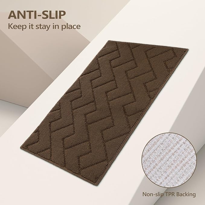 hicorfe Kitchen Rugs and Mats Sets,2 Pieces Super Absorbent Polypropylene Non-Slip Rug,Soft Comfort Floor Mat,Washable for Kitchen,Hallway,Office,Sink,Laundry(24" x 35"+24" x 71",Dark Brown)