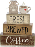 5 Pcs Wooden Coffee Bar Decor Cocoa Tiered Tray Decor Rustic Wood Bar Sign Gift Farmhouse Table Top Centerpiece Stacks Block Sign for Home Shelf Mantel Kitchen
