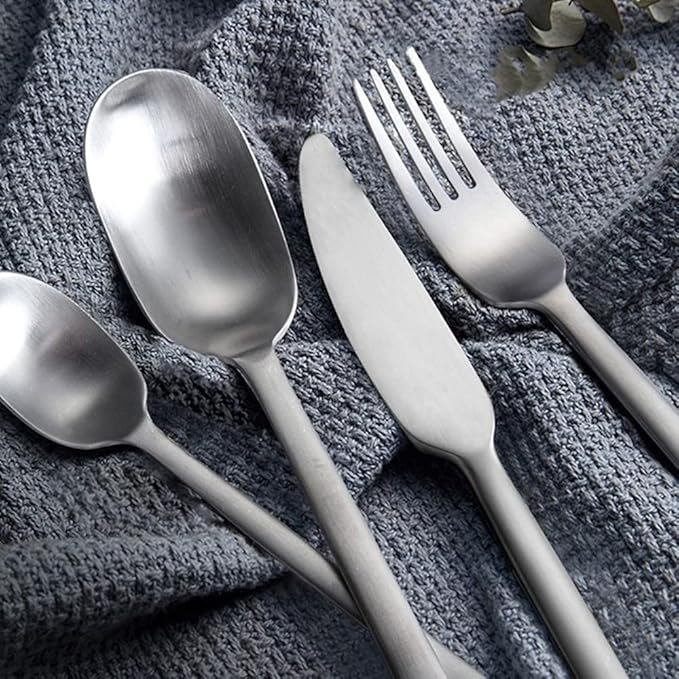 Matte Silverware Set for 8 Stainless Steel Flatware Set Light Luxury Vintage Style 32 Piece Cutlery Tableware Utensils Set Include Knives Forks and Spoons for Home Kitchen Restaurant Christmas
