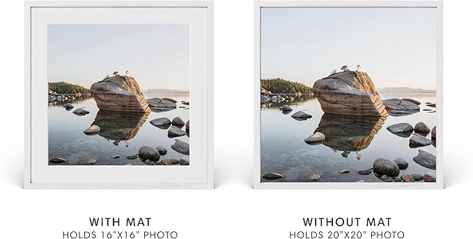 Haus and Hues 20x20 Picture Frame with Real Glass & White American Oak Matted to 16x16 - Oak 20x20 Frame With Mat - Includes Vertical & Horizontal Hang - Ideal for Home, Room, Office (20x20 in, White)