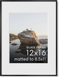 HAUS AND HUES 12x16 Picture Frame with Real Glass & Black Premium-Grade Metal Matted to 8.5x11 - Aluminum 12x16 Frame - Includes Hanging Kit - Ideal for Home, Office (12x16 in, Black)