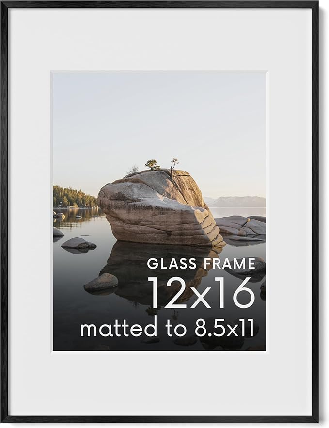 HAUS AND HUES 12x16 Picture Frame with Real Glass & Black Premium-Grade Metal Matted to 8.5x11 - Aluminum 12x16 Frame - Includes Hanging Kit - Ideal for Home, Office (12x16 in, Black)