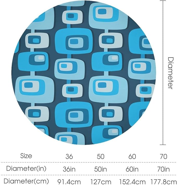 Mid Century Boho Round Tablecloth, Blue Mid Century Modern Art Abstract Geometric Pattern Retro Vintage Style Tablecloth for Home Party Dining Room Kitchen Decor 36Inch(90cm)